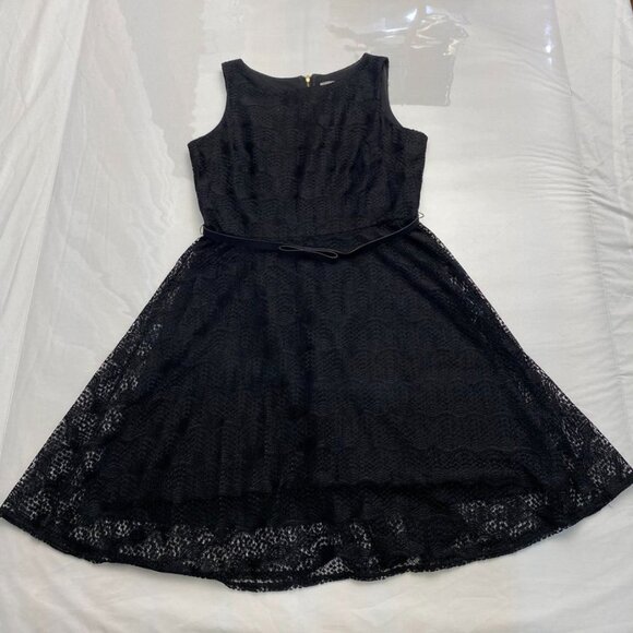 Danny & Nicole Black Lace Fit & Flare Dress Belted Size 16 Danny & Nicole Black Lace Fit & Flare Dress Belted Size 16